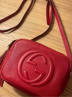 Gucci Red Pebbled Leather Soho Disco Crossbody with Tassel
